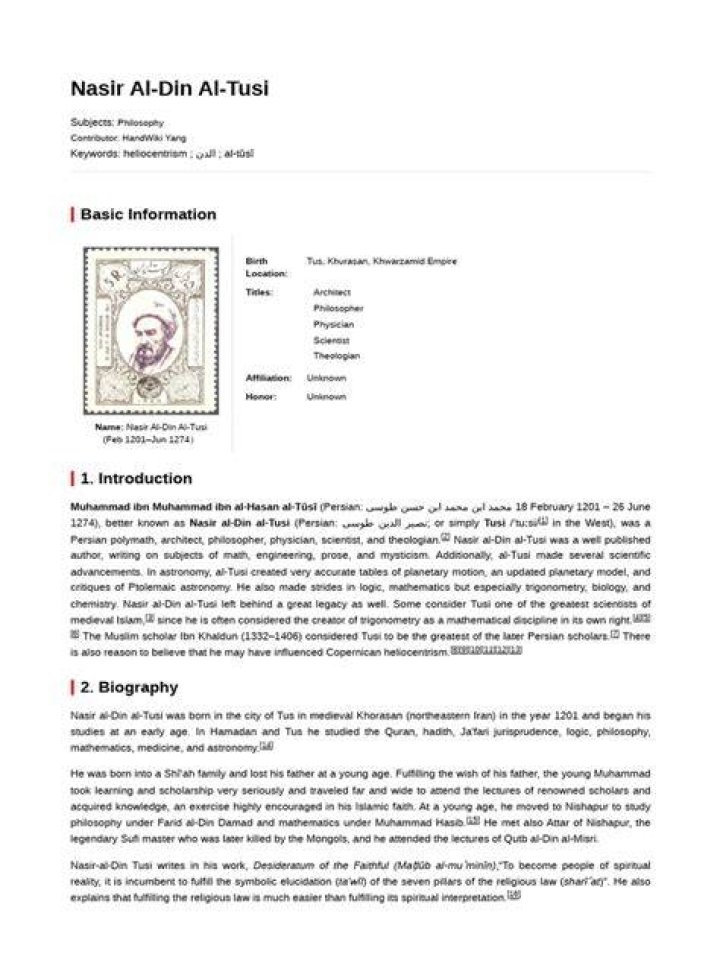 Nasir Al-Din Al-Tusi Biography - Childhood, Life Achievements & Timeline